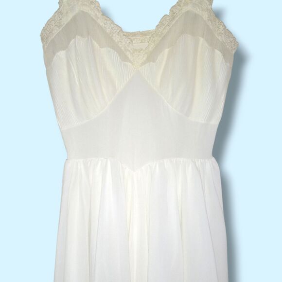 Vtg Shadowline White Chemise Nightgown-Size 32/Small-Seashell Bodice-Bridal - Picture 3 of 11